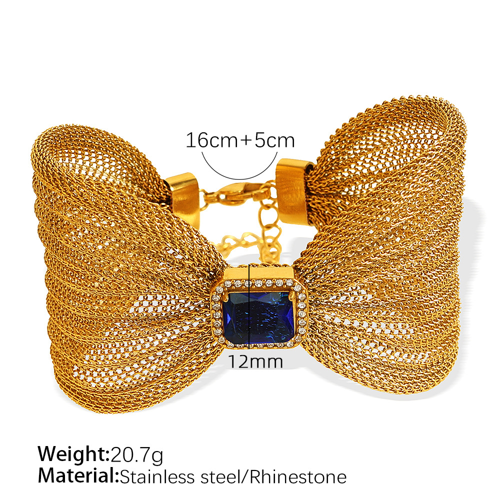 1 Piece Classic Series Retro Bow Knot Stainless Steel  Gold Color Zircon Women's Bangles h5 